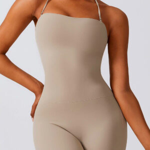 Bodysuit Long wide Leg with Strap Nude