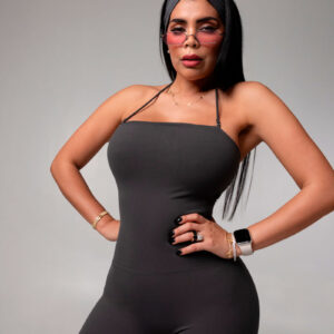 Bodysuit Long wide Leg with Strap Grey