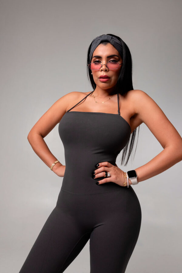 Bodysuit Long wide Leg with Strap Grey