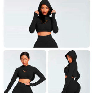 Set Bra + Long sleeve top + Leggings Black
