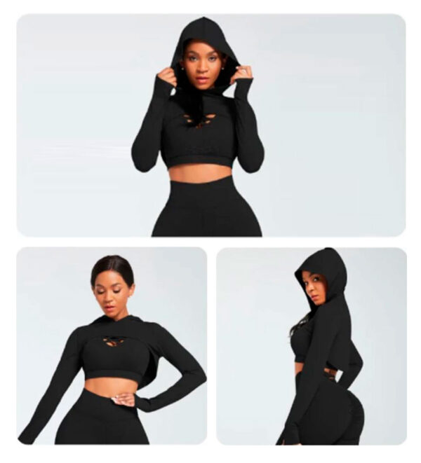 Set Bra + Long sleeve top + Leggings Black