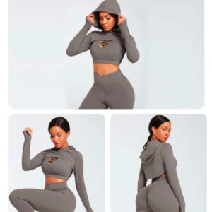 Set Bra + Long sleeve top + Leggings Grey