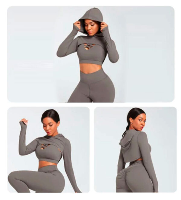 Set Bra + Long sleeve top + Leggings Grey